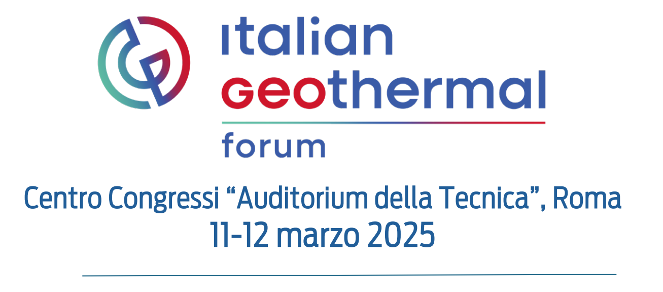 Logo dell'Italian Geothermal Forum 2025: simbolo con onde termiche e testo su sfondo verde