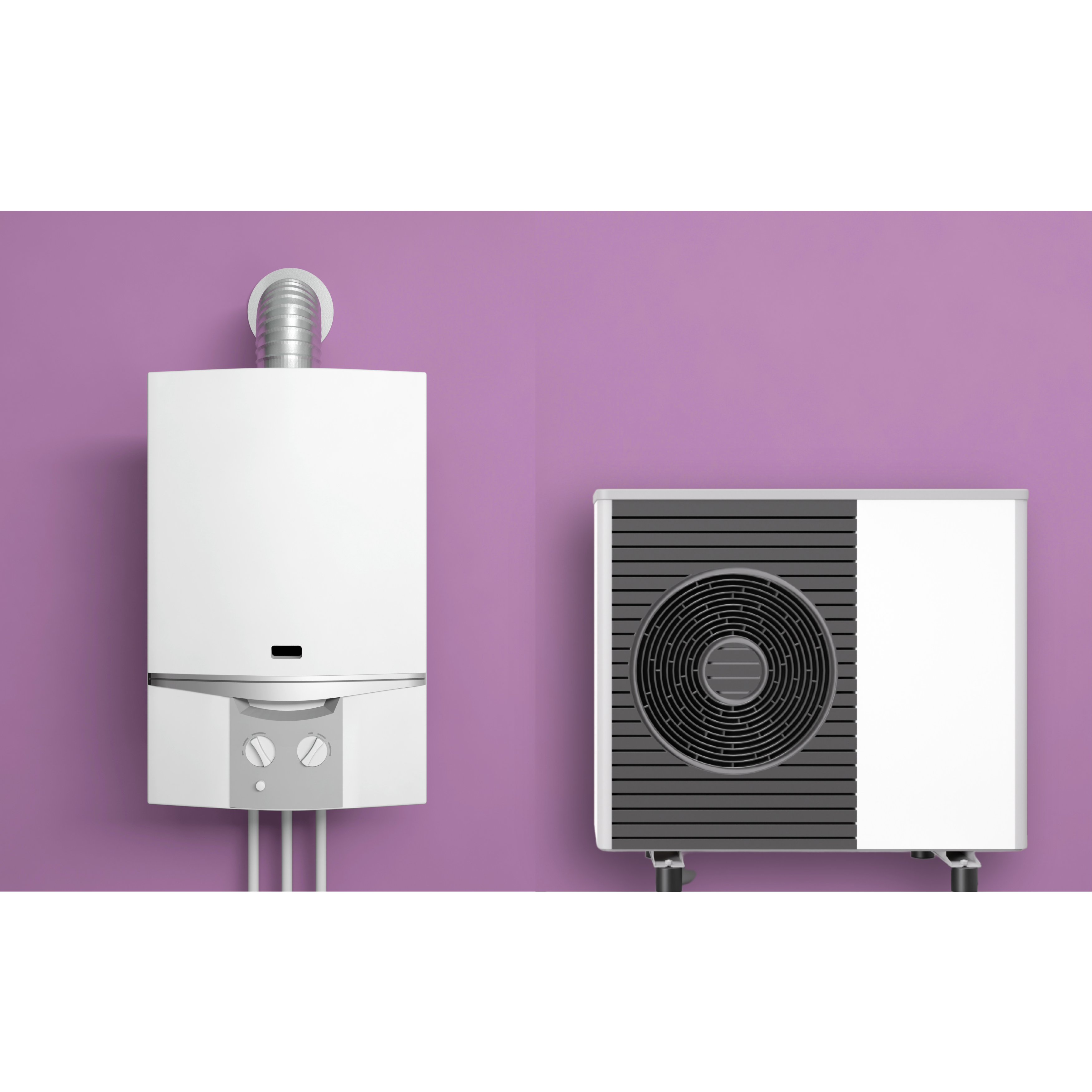 Immagine di un sistema ibrido con caldaia a condensazione e pompa di calore, tecnologie integrate per efficienza energetica.